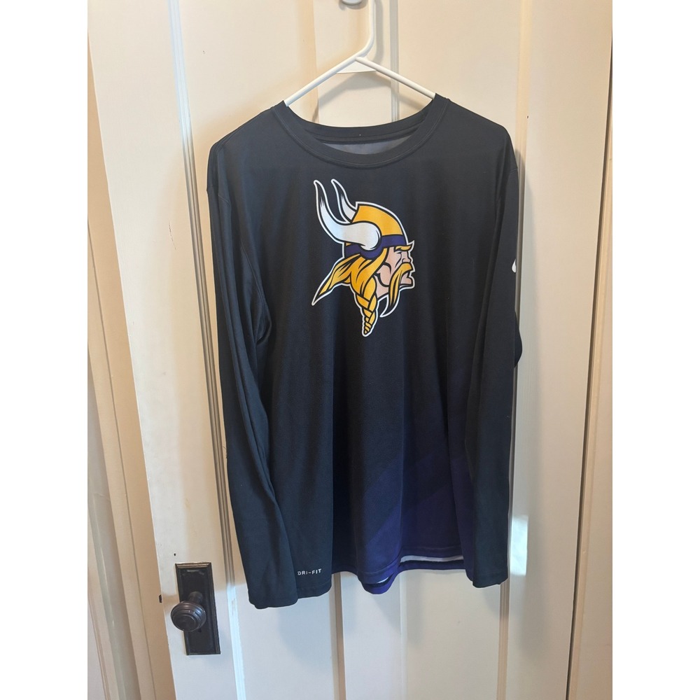 Nike NFL Minnesota Vikings Dri-FIT Long Sleeve Shirt Mens XL Black Purple Fade